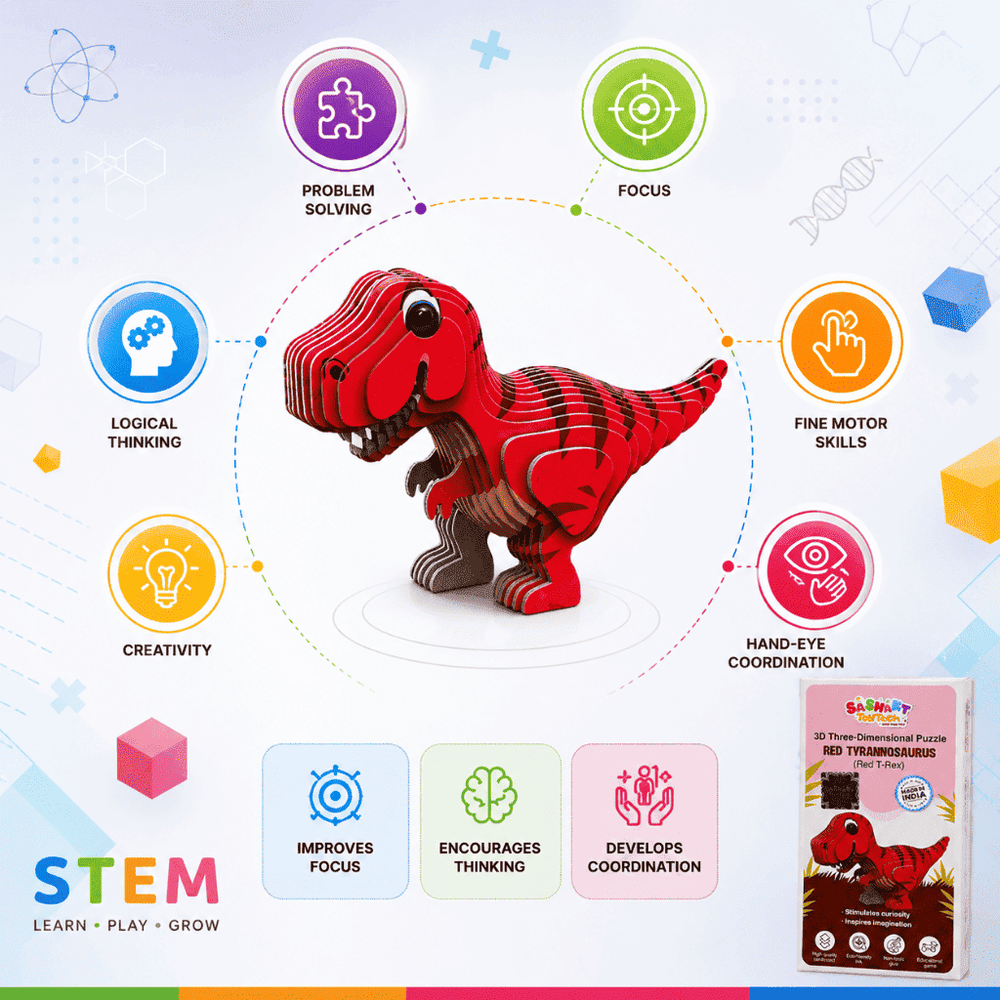 Sashakt Toytech 3D Dinosaur Puzzle – Green Stegosaurus | DIY Educational Toy for Kids & Adults | Brain Development, Hand-Eye Coordination | Eco-Friendly Cardboard Model Kit
