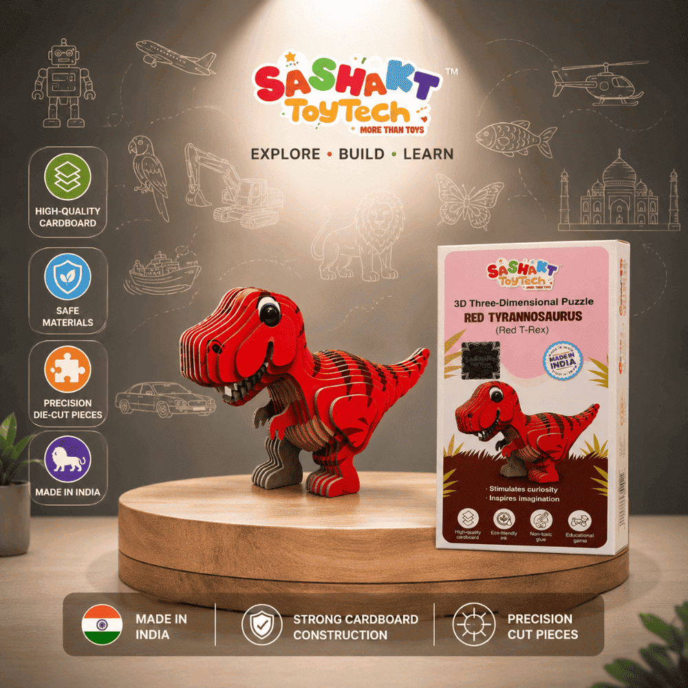 Sashakt Toytech 3D Dinosaur Puzzle – Green Stegosaurus | DIY Educational Toy for Kids & Adults | Brain Development, Hand-Eye Coordination | Eco-Friendly Cardboard Model Kit